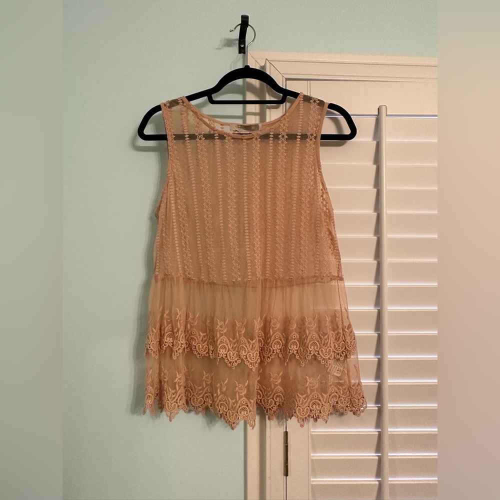 Sheer lacey blush pink tank top